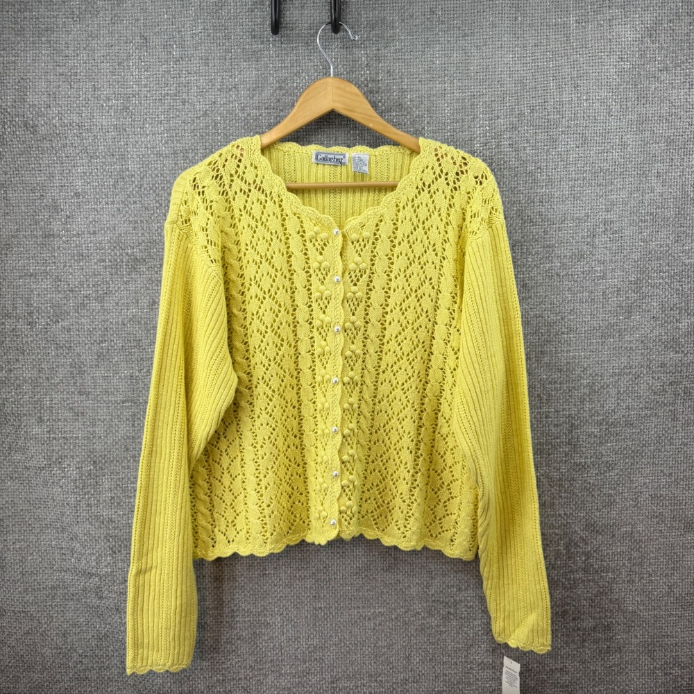 Vintage Gallagher Cardigan Womens XL Yellow Pearl Button Cotton Cottagecore - Picture 10 of 10
